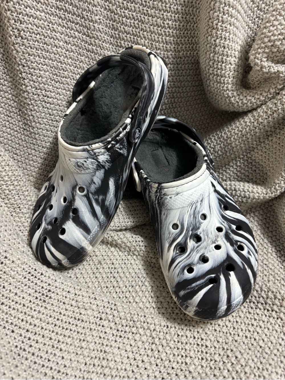 CROCS Marbled Black and White Classic Clog with Strap
